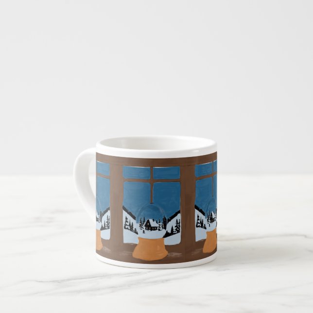 Winter Wonderland Espresso Cup Snow Globe Scene (Front Left)