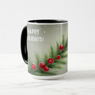 Winter Wonderland Evergreen Pine & Red Berries Mug