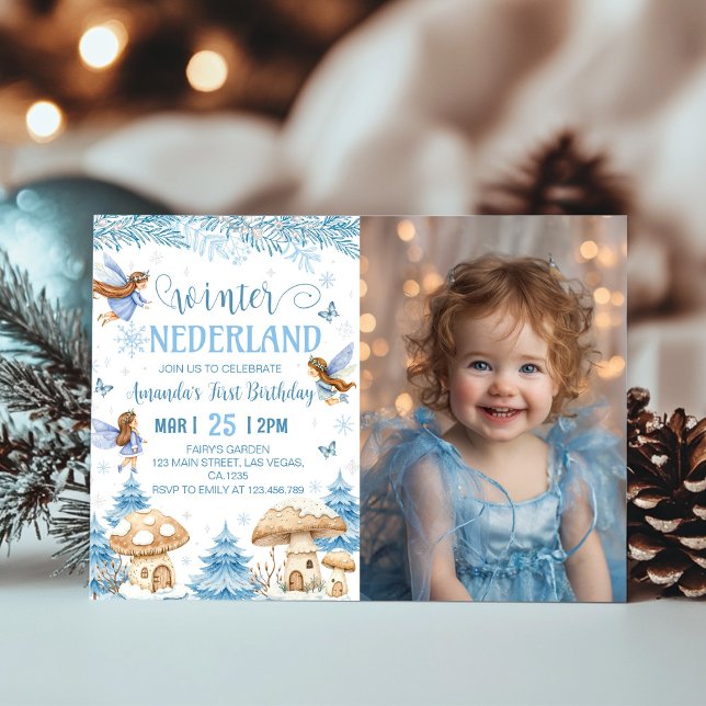 Winter Wonderland Fairy 1st Birthday Photo Invitation (Creator Uploaded)