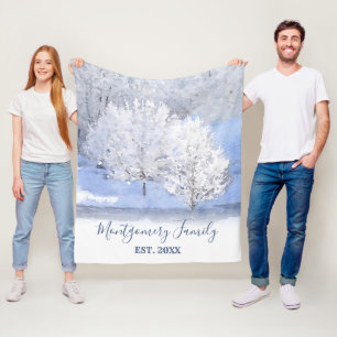 Winter Wonderland Family Name Year Monogrammed Fleece Blanket