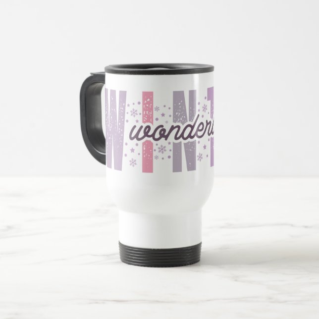 Winter Wonderland - Festive Typography Art Travel Mug (Front Left)