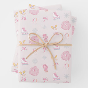 Winter Wonderland Figure Skate Ice Skate Pink Wrapping Paper Sheet
