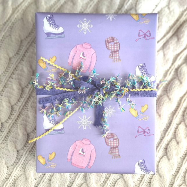 Winter Wonderland Figure Skater Ice Skate Purple Wrapping Paper Sheet (Creator Uploaded)