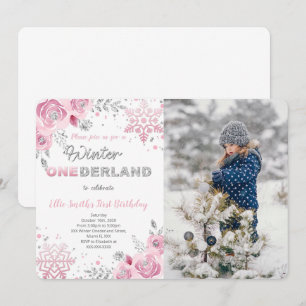 Winter Wonderland First Birthday Photo Invitation