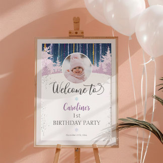 Winter Wonderland First Birthday Welcome Photo Poster