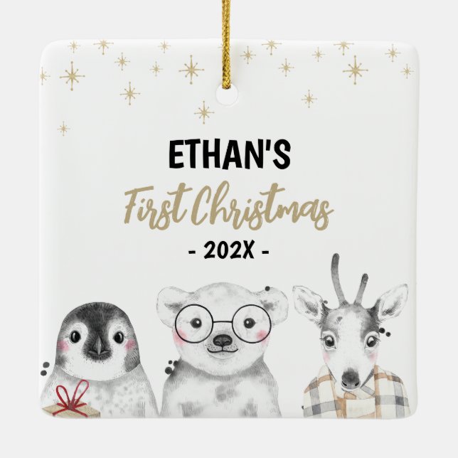 Winter Wonderland First Christmas Photo Ceramic Or Ornament (Back)