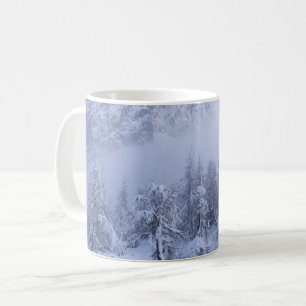 Winter wonderland, fog, spruce forest and mountain coffee mug