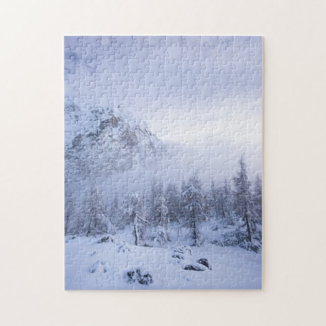 Winter wonderland, fog, spruce forest and mountain jigsaw puzzle (Vertical)