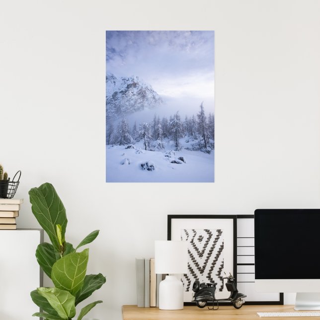 Winter wonderland, fog, spruce forest and mountain poster (Home Office)