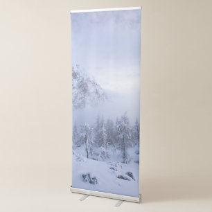 Winter wonderland, fog, spruce forest and mountain retractable banner