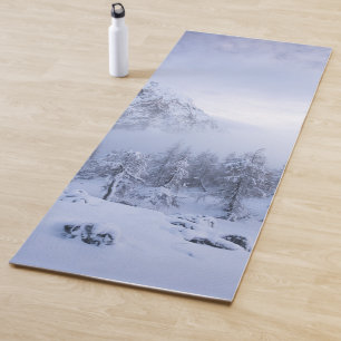 Winter wonderland, fog, spruce forest and mountain yoga mat