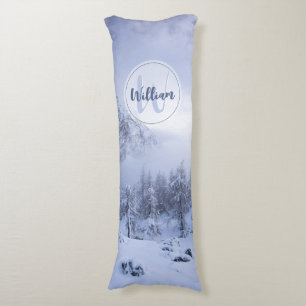 Winter wonderland fog spruce forest snow monogram body cushion