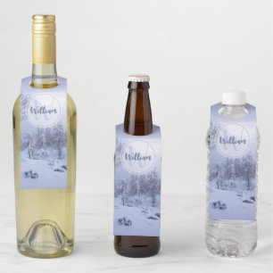 Winter wonderland fog spruce forest snow monogram bottle tag