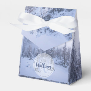 Winter wonderland fog spruce forest snow monogram favour box