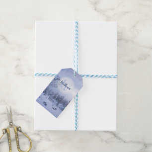 Winter wonderland fog spruce forest snow monogram gift tags