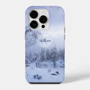 Winter wonderland fog spruce forest snow monogram iPhone 14 pro case