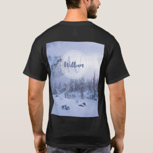 Winter wonderland fog spruce forest snow monogram  T-Shirt