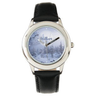 Winter wonderland fog spruce forest snow monogram watch