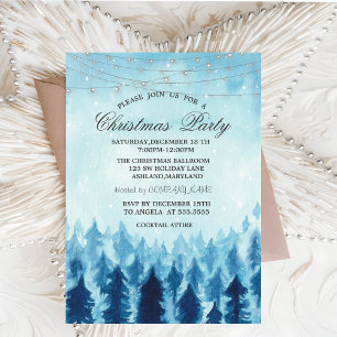 Winter Wonderland Forest Blue Christmas Party Invitation