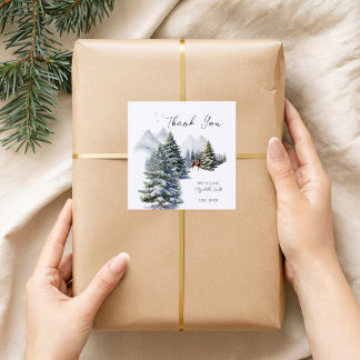 Winter Wonderland Forest Deer Thank You Square Sticker