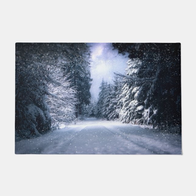Winter Wonderland Forest Snowfall Floor Mat (Front)