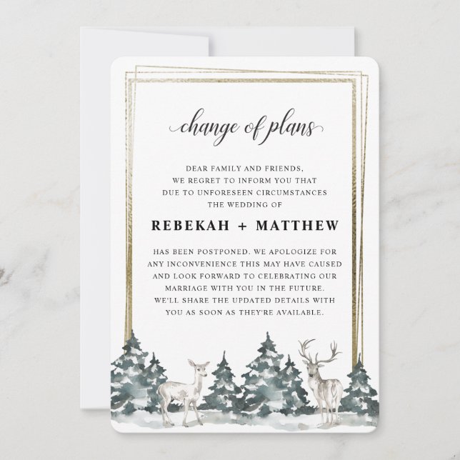 Winter Wonderland Forest | Wedding Change of Plans Invitation (Front)