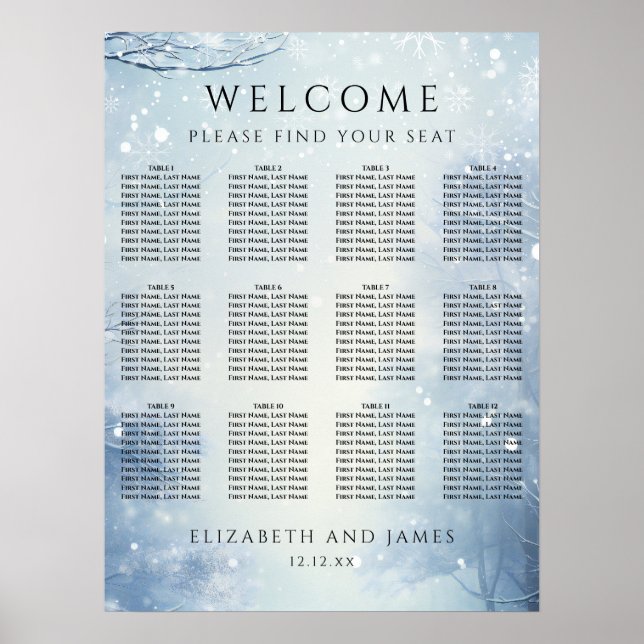 Winter Wonderland Forest Wedding Seating Chart (Front)