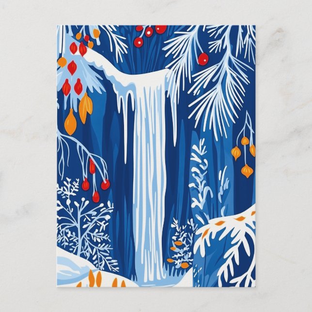 Winter Wonderland, Frozen Fall, Christmas folk art Holiday Postcard (Front)