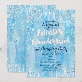 Winter Wonderland Frozen Ice Blue Party Invitation