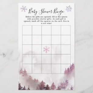 Winter Wonderland Girl Baby Shower Bingo Game