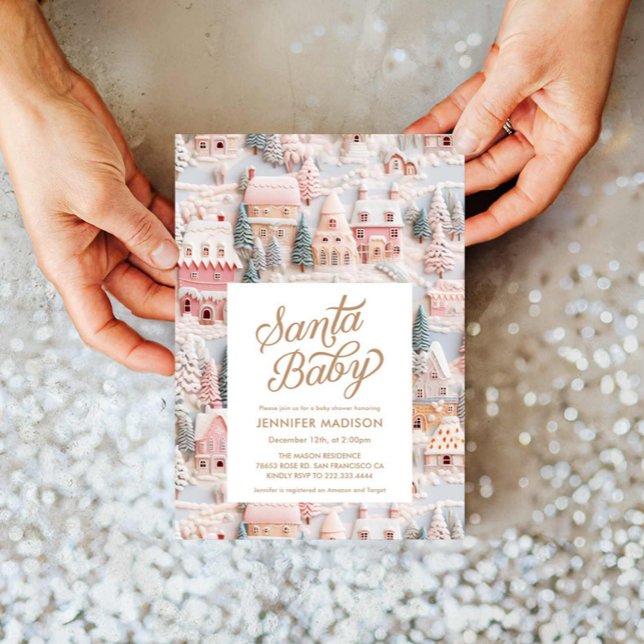 Winter Wonderland Girl Baby Shower Invitation (Santa Baby Winter Baby Shower Invitation)