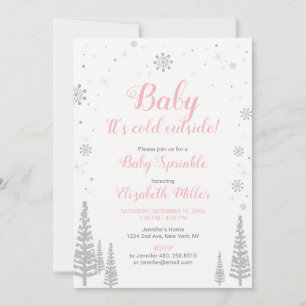 Winter Wonderland, Girl Baby Sprinkle, Pink Silver Invitation