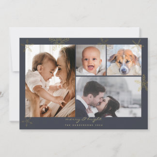 Winter Wonderland Gold Charcoal Family 4 Photos Holiday Card