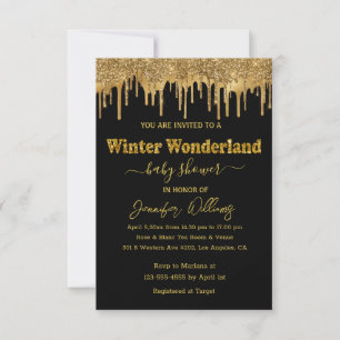winter wonderland gold glitters baby shower chic invitation