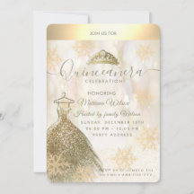 Winter wonderland Gold snowflake bokeh Quinceañera