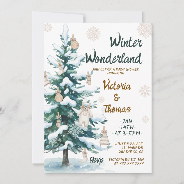 Winter Wonderland Green Neutral Baby Shower Invitation (Front)