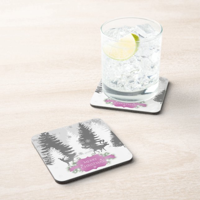 Winter Wonderland Hard plastic coaster - Magenta (Right Side)