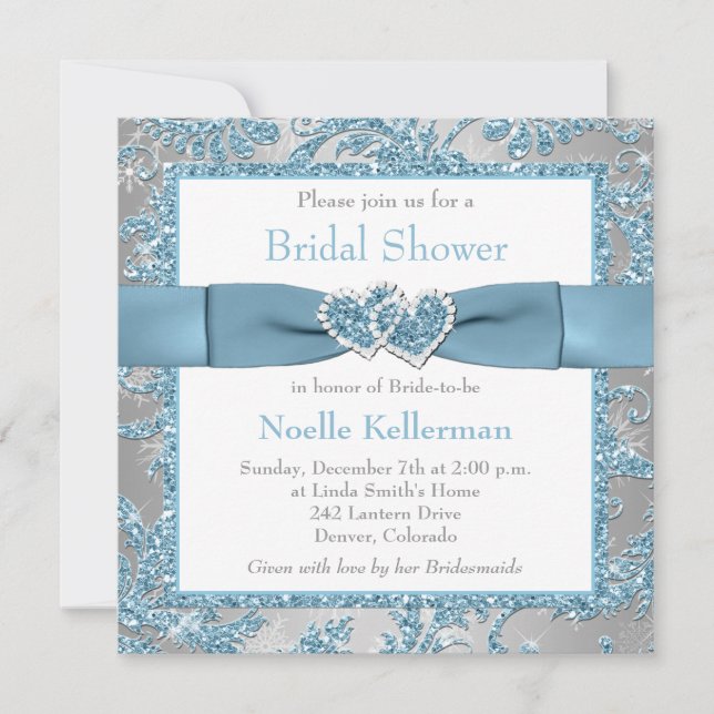 Winter Wonderland, Hearts Bridal Shower Invite (Front)