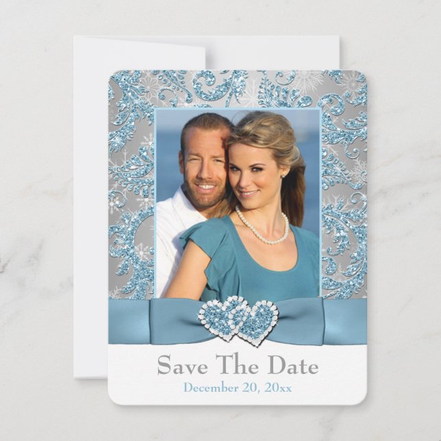 Winter Wonderland, Hearts PHOTO Save The Date Card (Front)