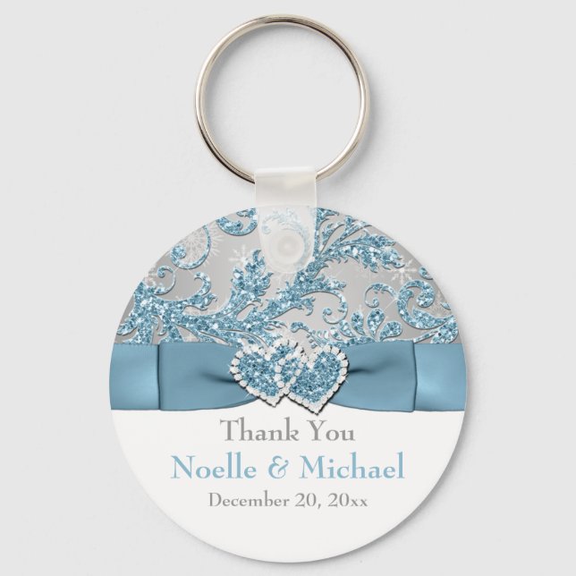 Winter Wonderland, Hearts Wedding Favor Key Chain (Front)