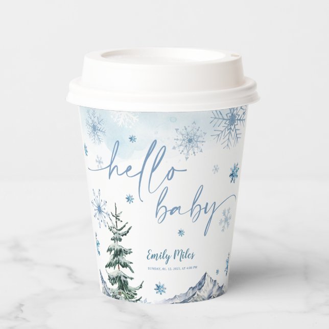 Winter Wonderland Hello Baby Paper Cups (Front)