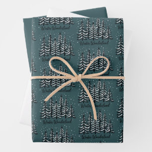 Winter Wonderland Holiday Forest Evergreen Tree Wrapping Paper Sheet