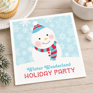 Winter Wonderland Holiday Party Snowman Blue Napkin