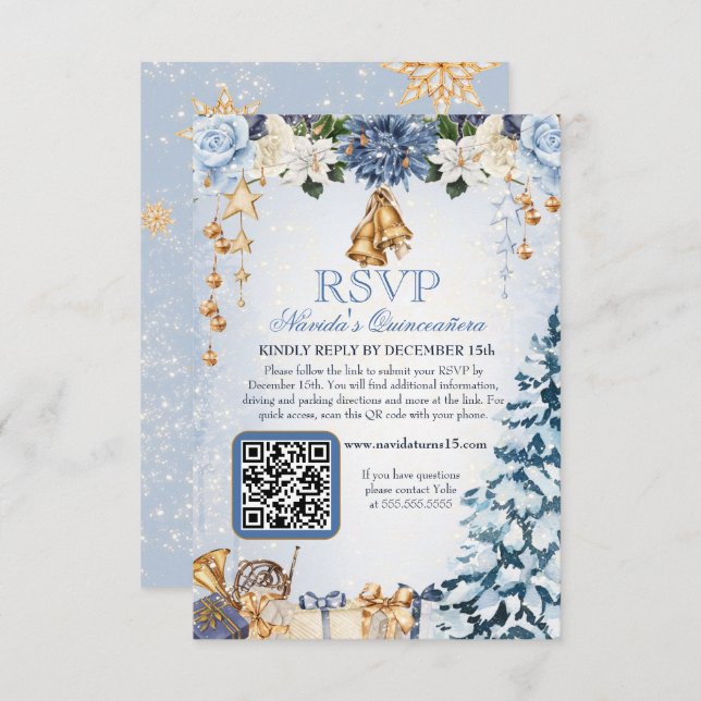 Winter Wonderland Holiday Quinceanera QR Code RSVP Card (Front/Back)