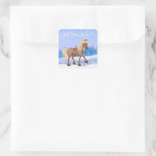 Winter Wonderland Horse, Snow Birthday Thank You Square Sticker