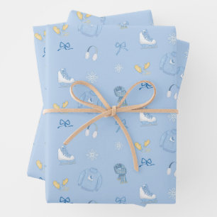 Winter Wonderland Ice Figure Skate Ice Skate Blue Wrapping Paper Sheet
