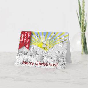 Winter wonderland in the park greeting holiday card