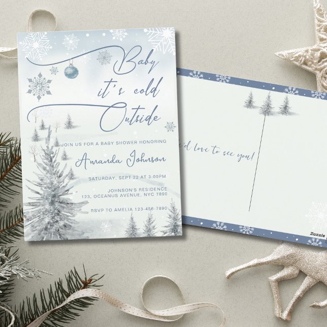 Winter Wonderland Its Cold Outside Boy Baby Shower Postcard (Creator Uploaded)