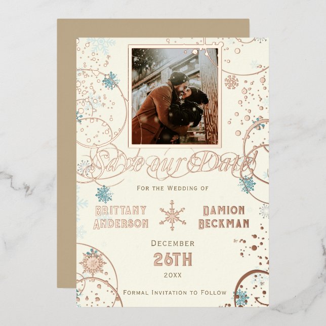 Winter Wonderland Ivory Snow Photo Save the Date (Front/Back)