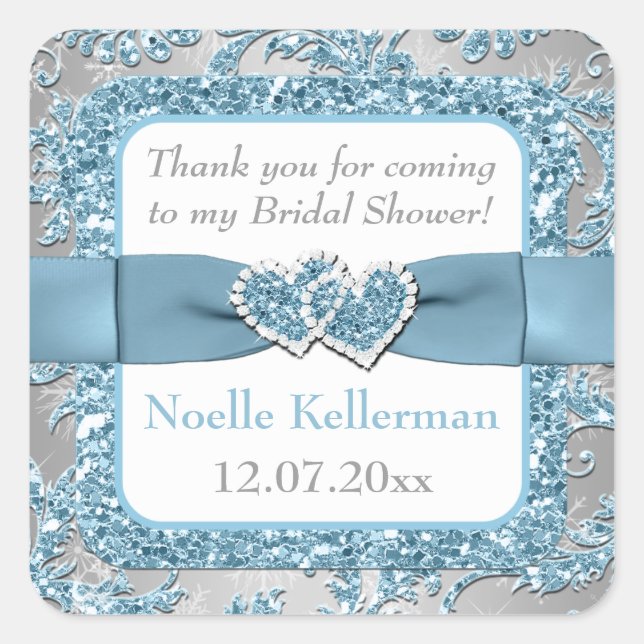Winter Wonderland, Joined Hearts Bridal Shower Square Sticker (Front)